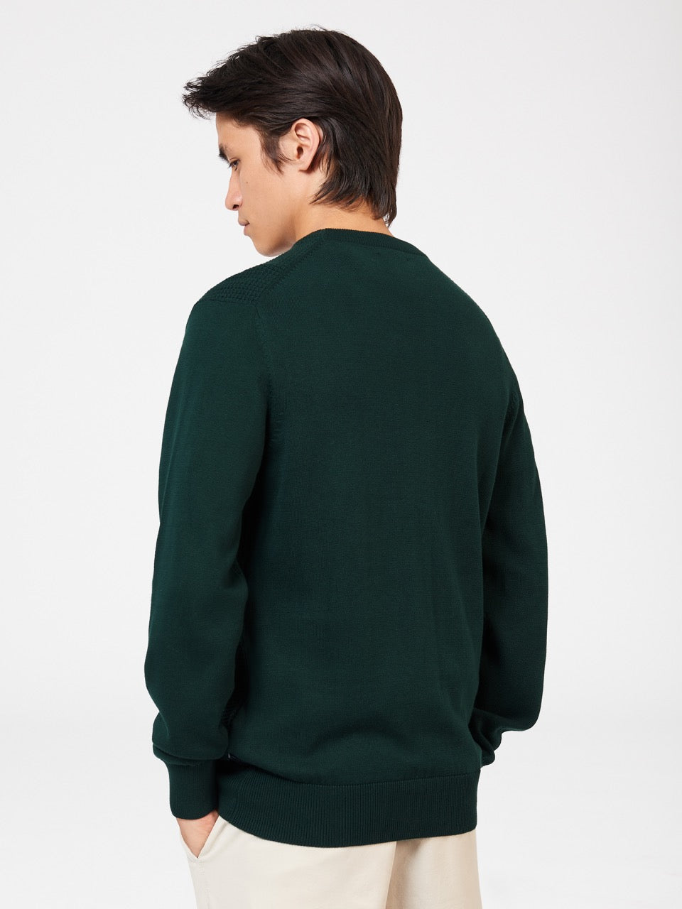 Dark Green Ben Sherman Textured Crewneck Knitwear | 173928-DMT