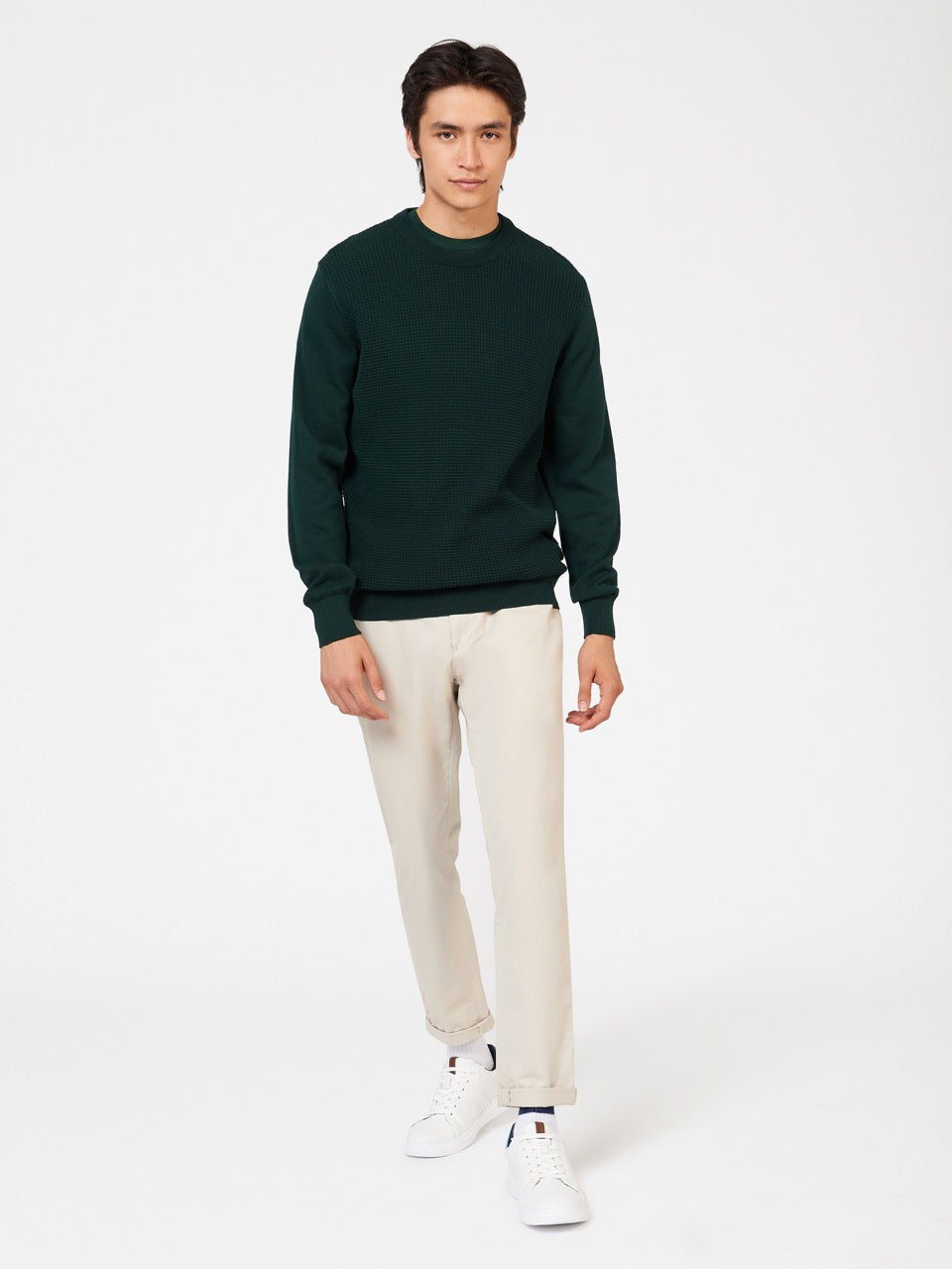 Dark Green Ben Sherman Textured Crewneck Knitwear | 173928-DMT