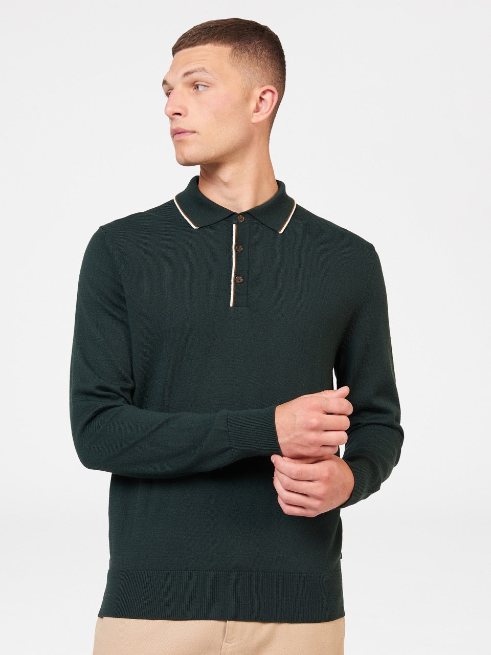 Dark Green Ben Sherman Tipped Merino Polo Neck Sweaters | 917265-XKB