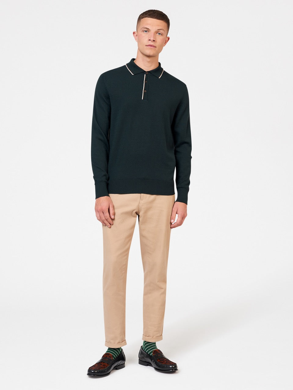 Dark Green Ben Sherman Tipped Merino Polo Neck Sweaters | 917265-XKB