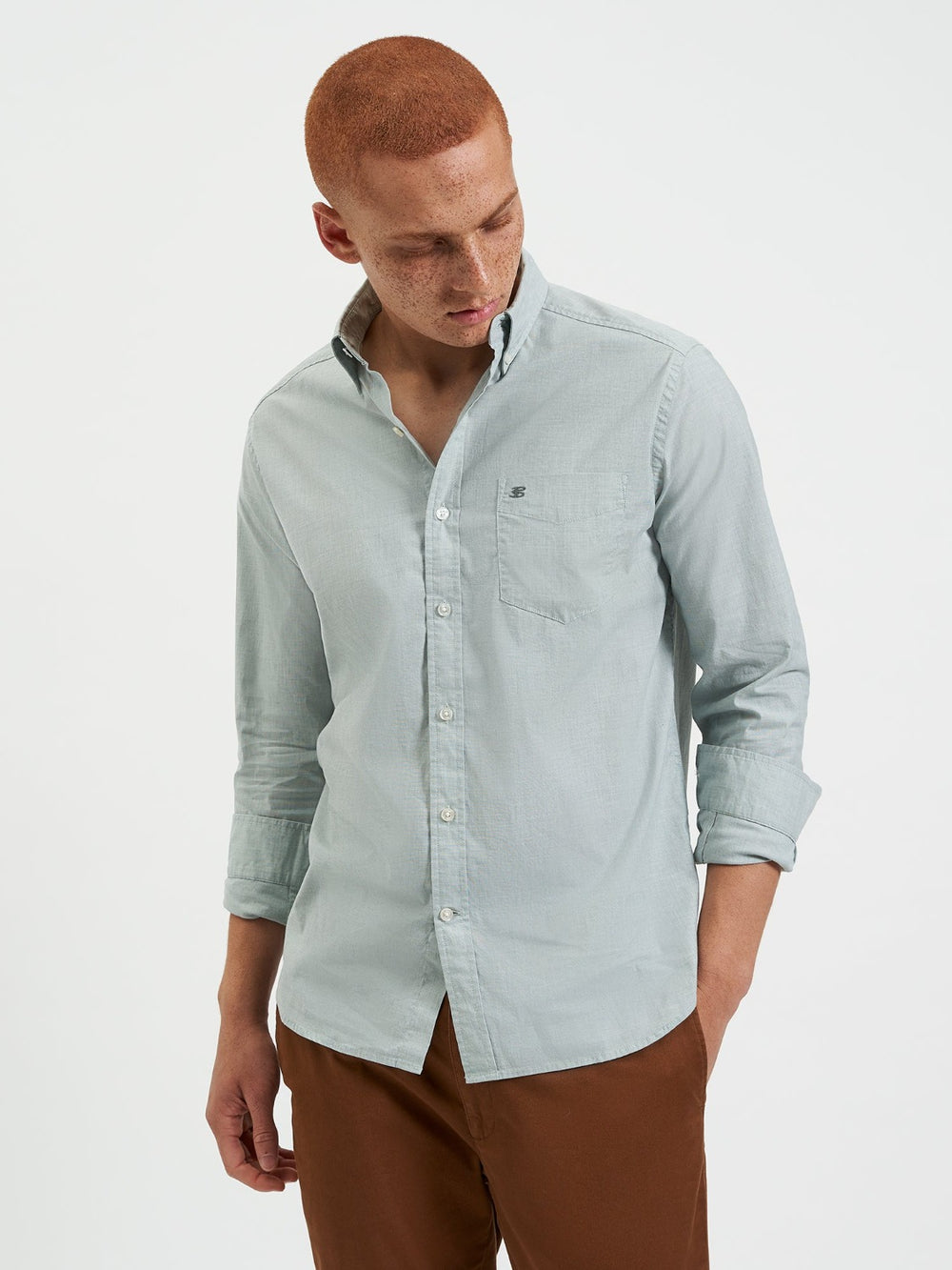 Green Ben Sherman Beatnik Wash Long-Sleeve Shirts | 514638-YIH