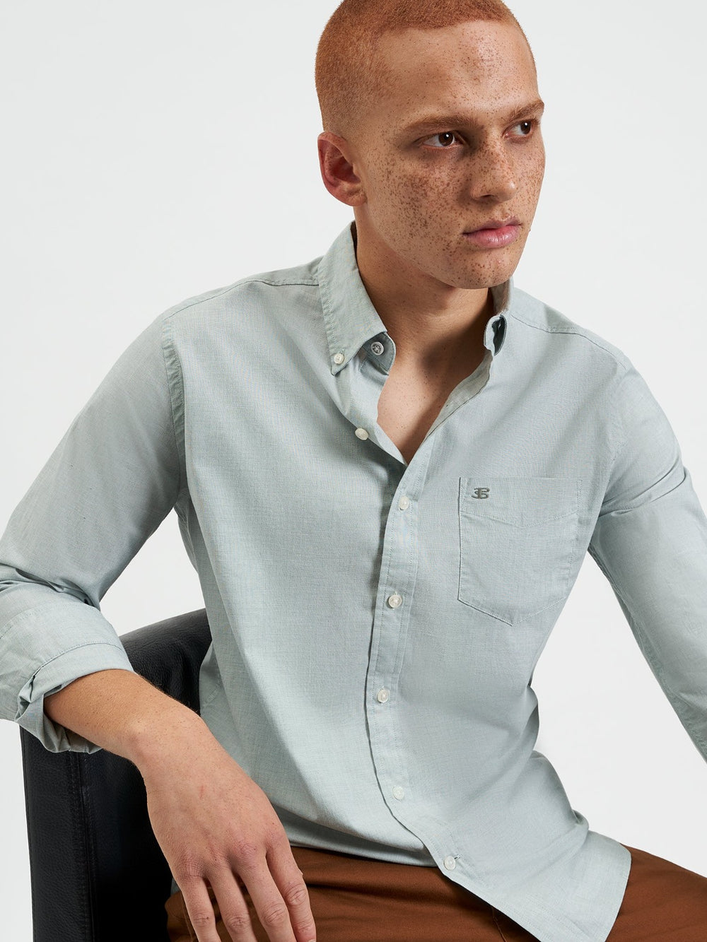 Green Ben Sherman Beatnik Wash Long-Sleeve Shirts | 514638-YIH