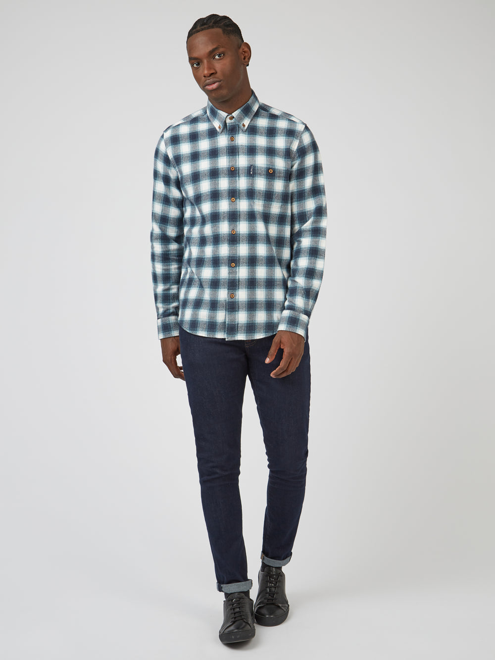 Green Ben Sherman Brushed Ombre Check Flannel Shirts | 248650-VTZ