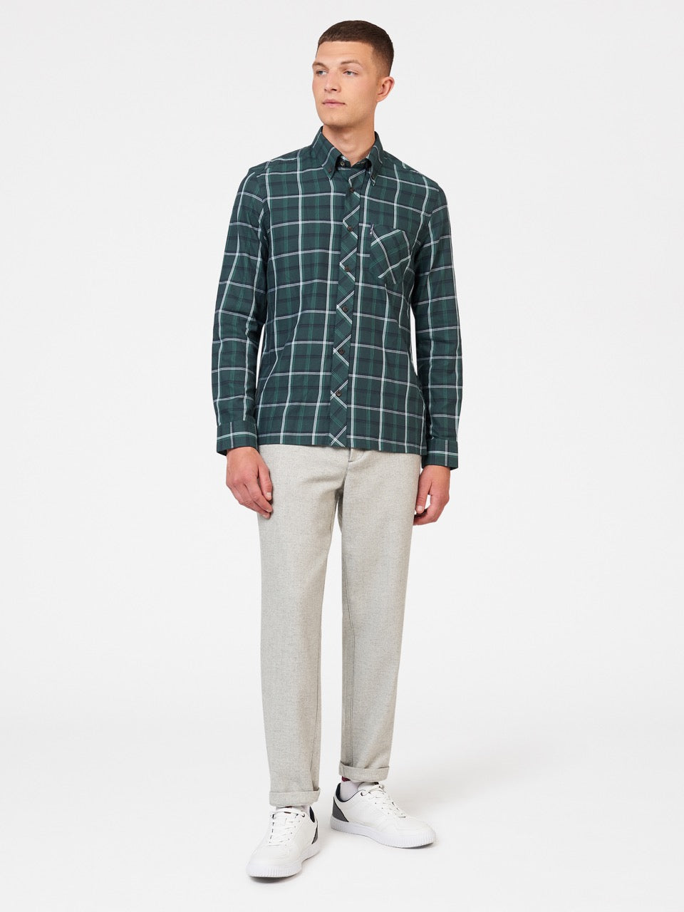 Green Ben Sherman Grid Check Shirts | 720841-WKG