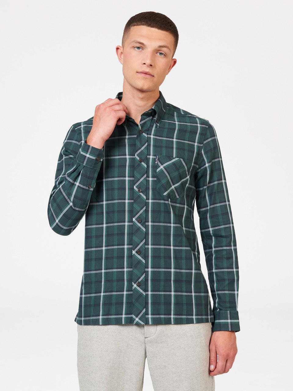 Green Ben Sherman Grid Check Shirts | 720841-WKG