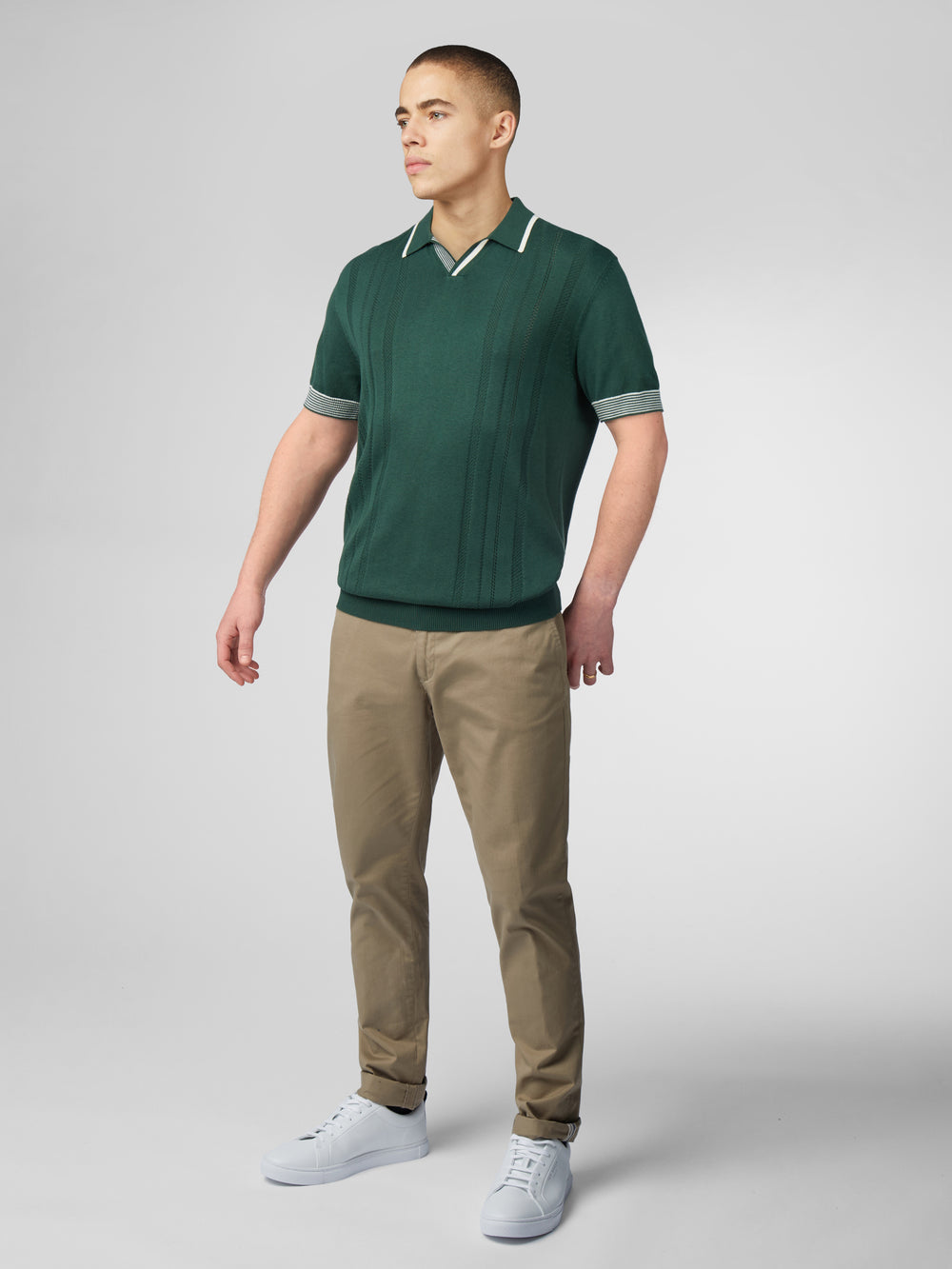 Green Ben Sherman Signature Open Neck Polo Knitwear | 476021-FQK