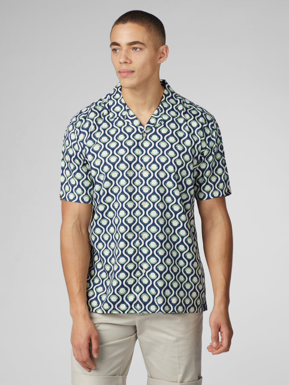 Green Ben Sherman Signature Retro Geo Shirts | 598647-KBI