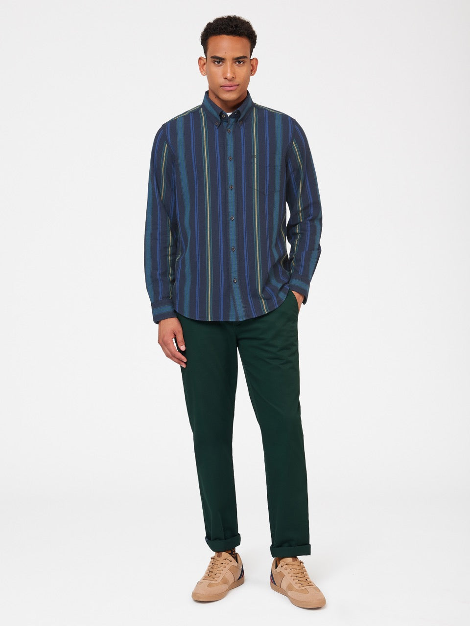 Green Ben Sherman Signature Striped Oxford Shirts | 413759-AJL