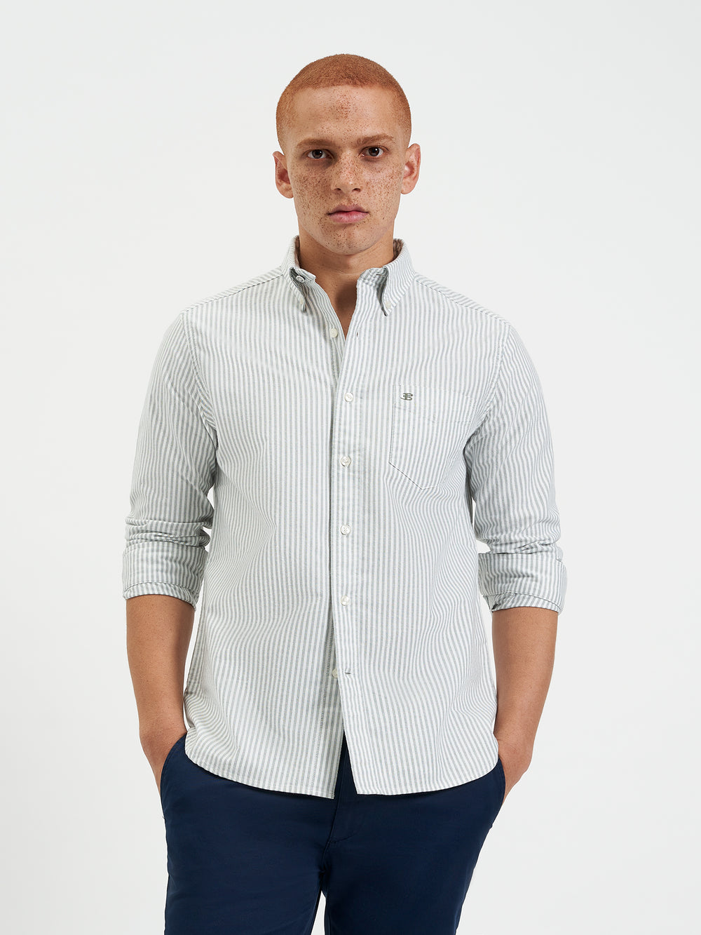 Green Stripes Ben Sherman Brighton Oxford Organic Stripe Green Bengal Stripe Shirts | 814629-MTQ