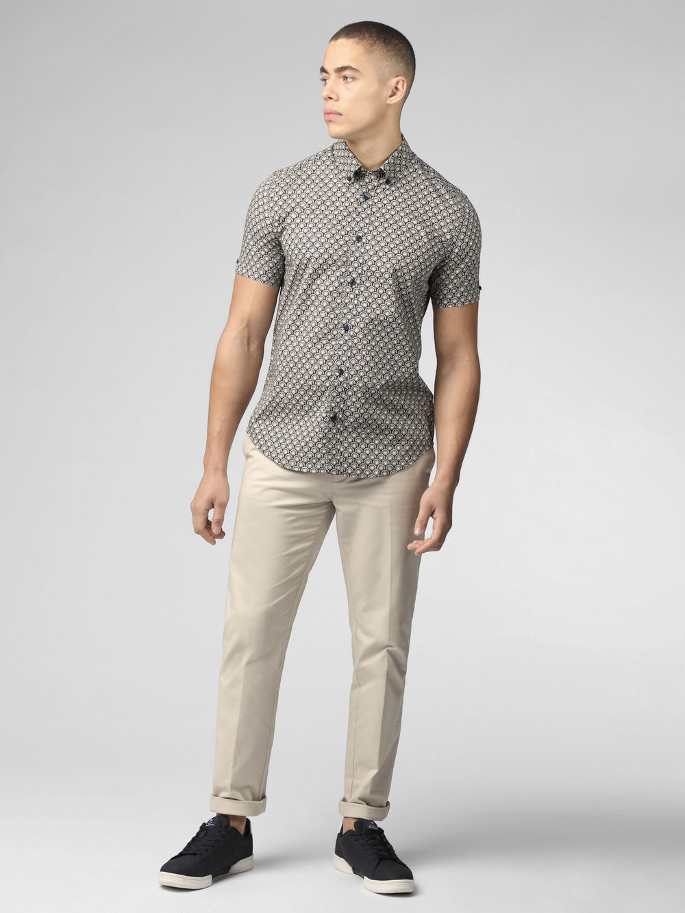 Grey Ben Sherman Block Geo Shirts | 579631-CMQ