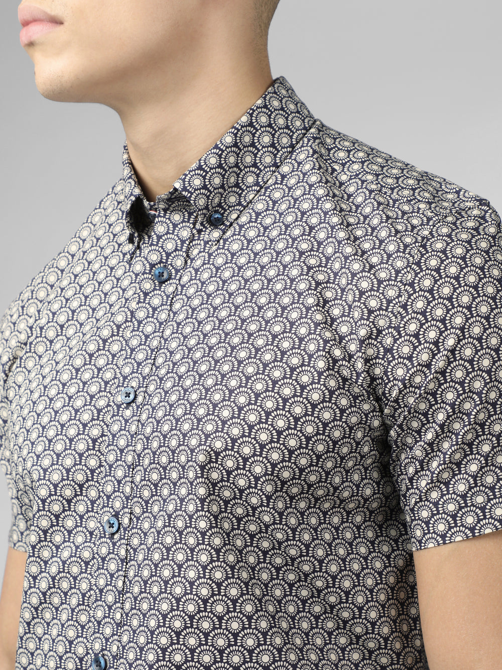 Grey Ben Sherman Block Geo Shirts | 579631-CMQ