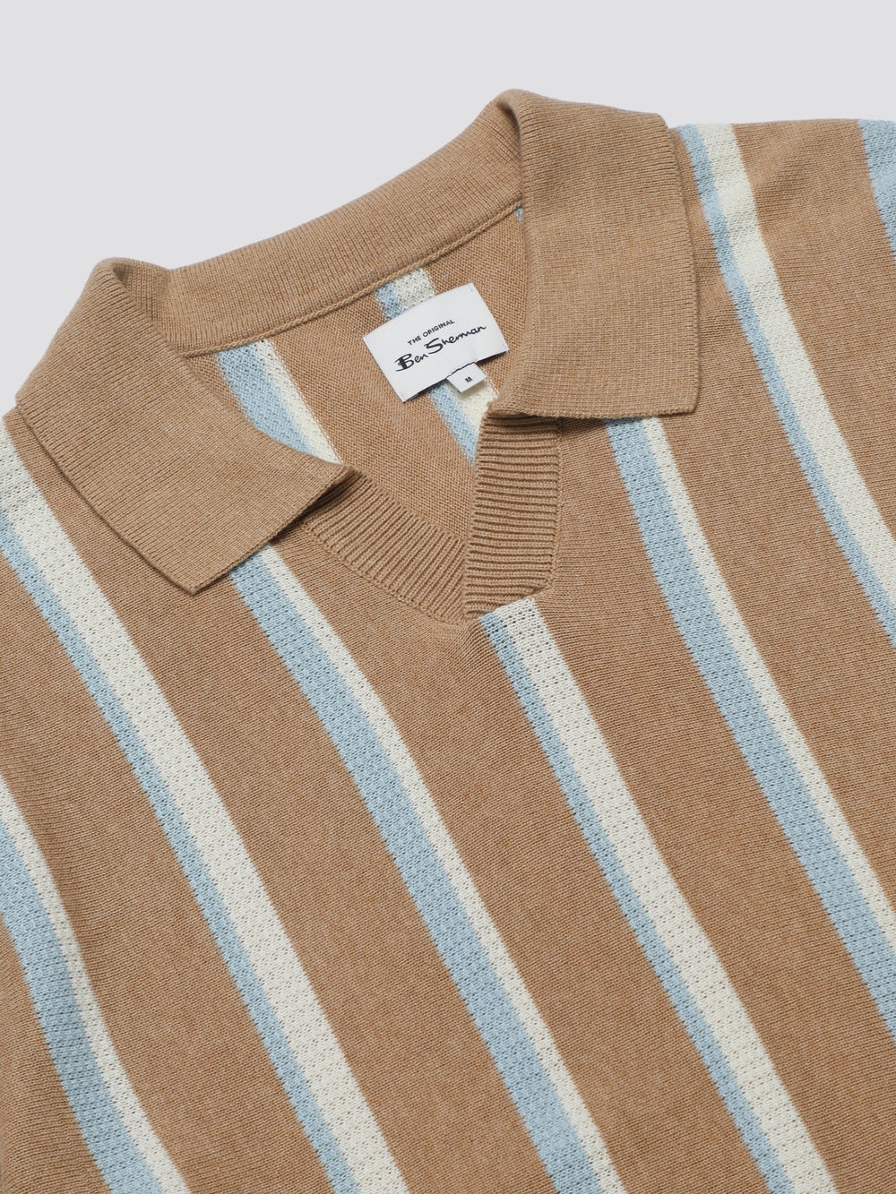 Grey Ben Sherman Vertical Stripe Open Neck Polo Knitwear | 652018-JTB