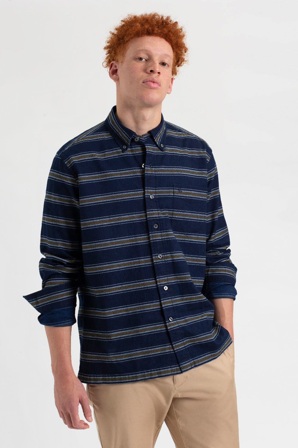 Indigo Ben Sherman Dalston Blues Long Sleeve Indigo Stripe Shirts | 435921-HPV