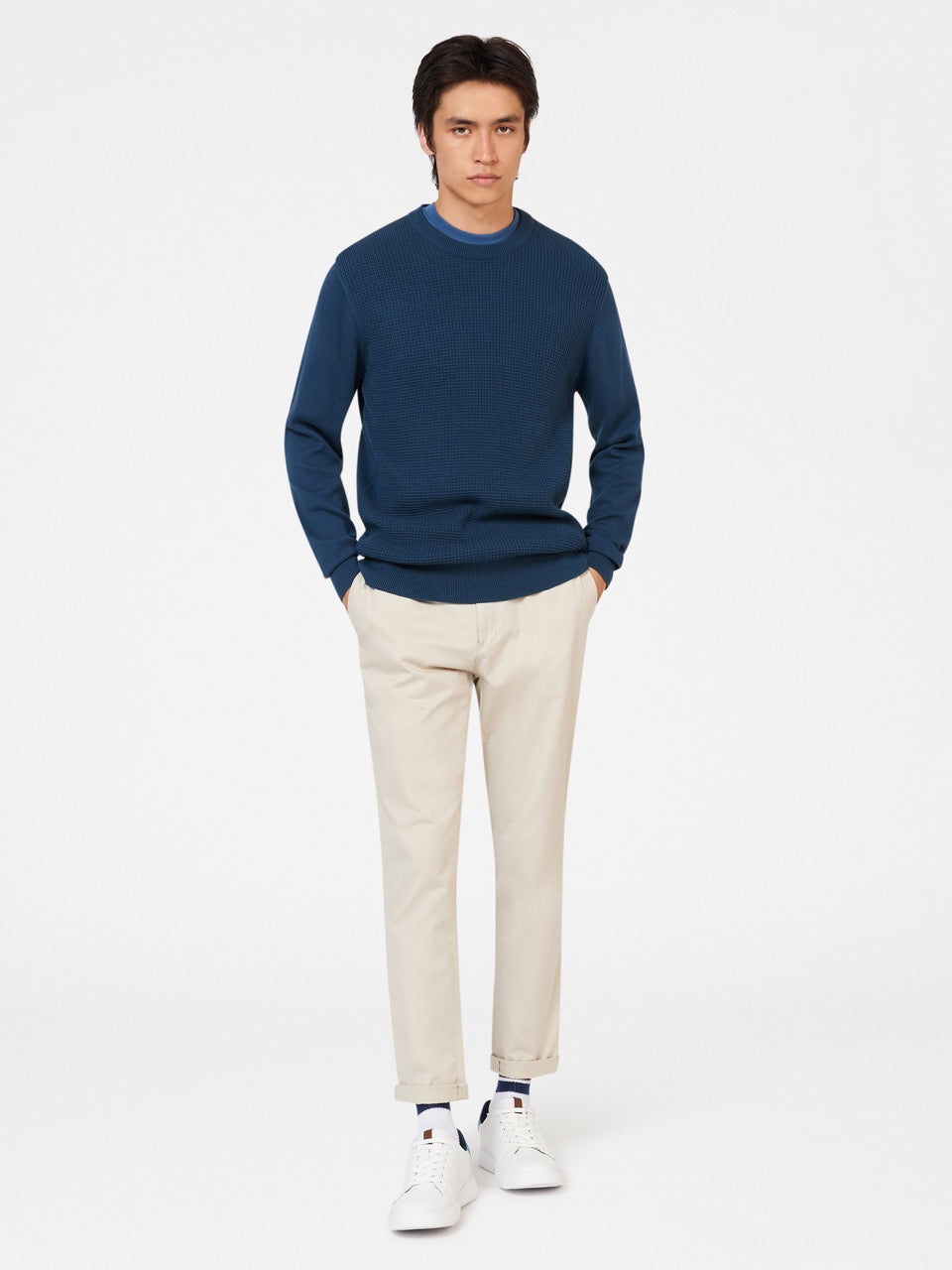 Indigo Ben Sherman Textured Crewneck Knitwear | 130749-IWA