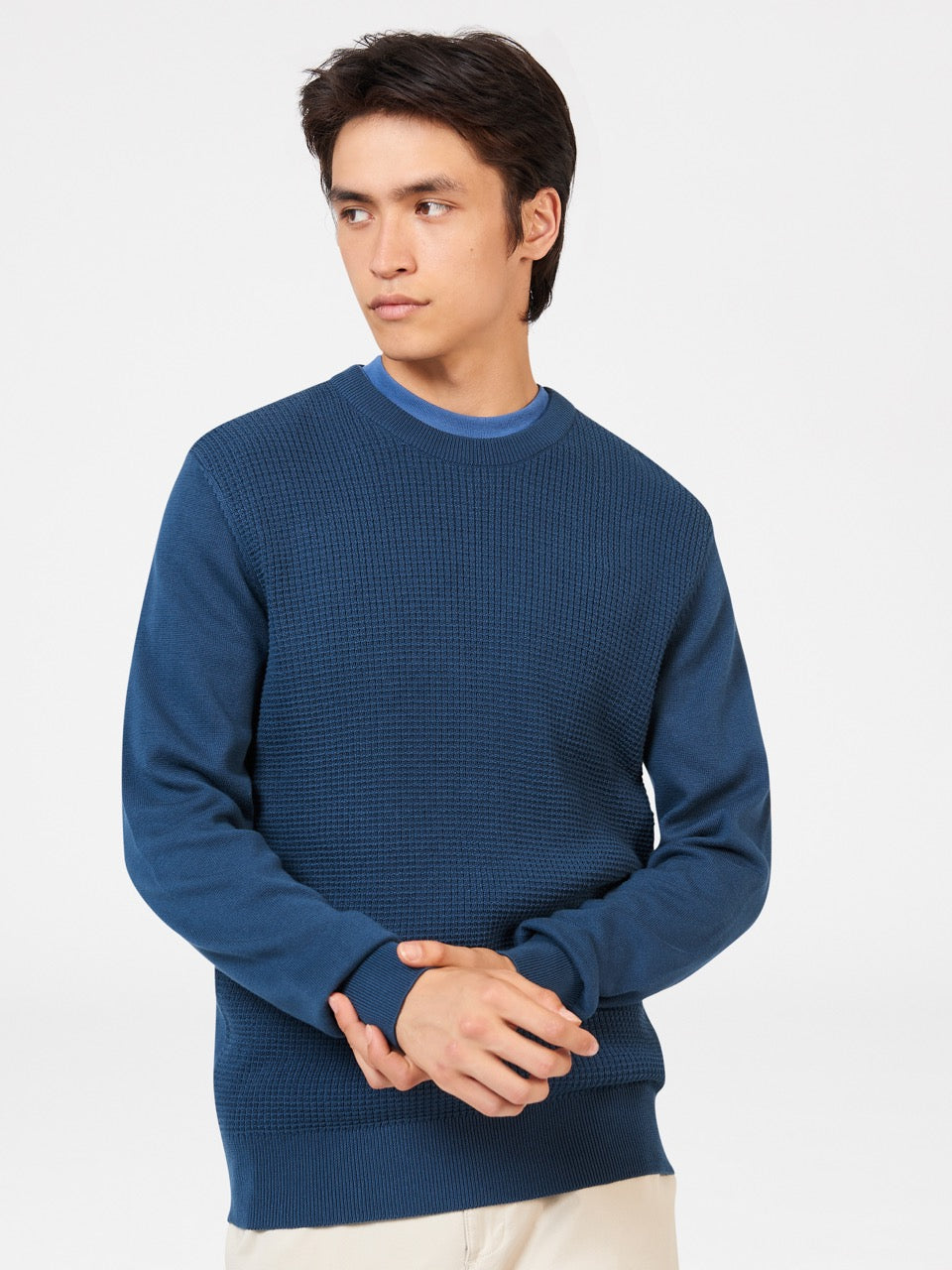 Indigo Ben Sherman Textured Crewneck Knitwear | 130749-IWA