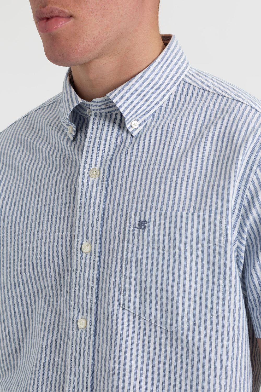 Indigo Stripes Ben Sherman Short Sleeve Brighton Oxford Organic Bengal Stripe Shirts | 274608-ODC