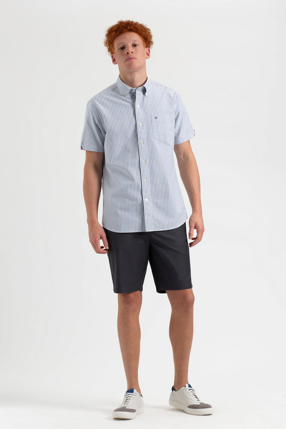 Indigo Stripes Ben Sherman Short Sleeve Brighton Oxford Organic Bengal Stripe Shirts | 274608-ODC