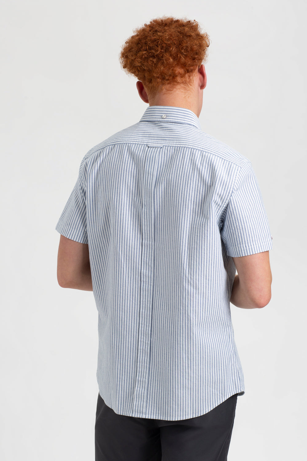 Indigo Stripes Ben Sherman Short Sleeve Brighton Oxford Organic Bengal Stripe Shirts | 274608-ODC