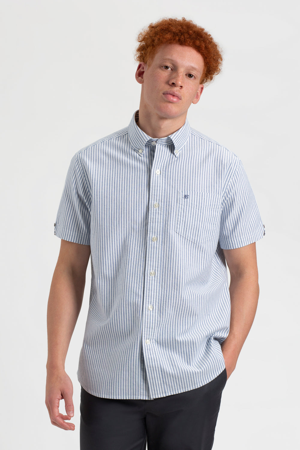 Indigo Stripes Ben Sherman Short Sleeve Brighton Oxford Organic Bengal Stripe Shirts | 274608-ODC