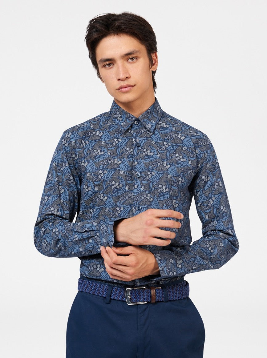 Navy Ben Sherman Art Nouveau Floral Shirts | 473825-ADQ