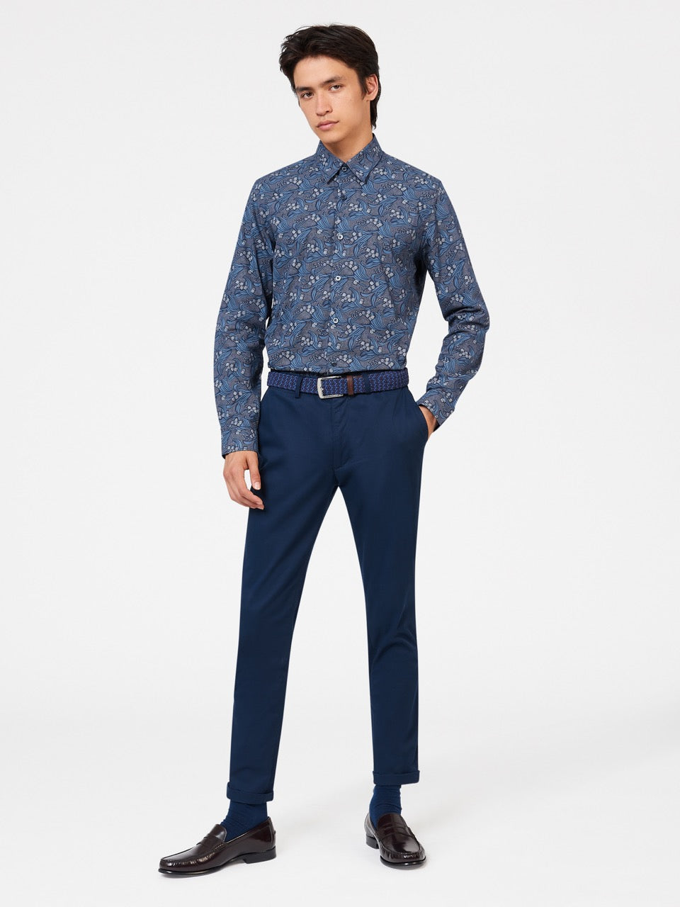 Navy Ben Sherman Art Nouveau Floral Shirts | 473825-ADQ