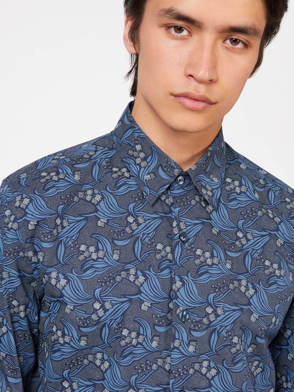 Navy Ben Sherman Art Nouveau Floral Shirts | 473825-ADQ