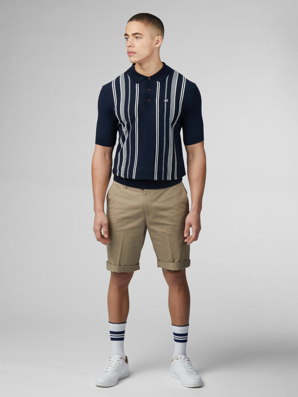 Navy Ben Sherman B by Ben Sherman Crinkle Cotton Stripe Polo Knitwear | 542108-YUO