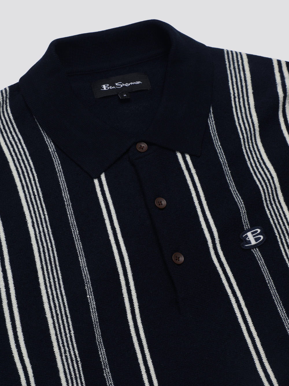 Navy Ben Sherman B by Ben Sherman Crinkle Cotton Stripe Polo Knitwear | 542108-YUO