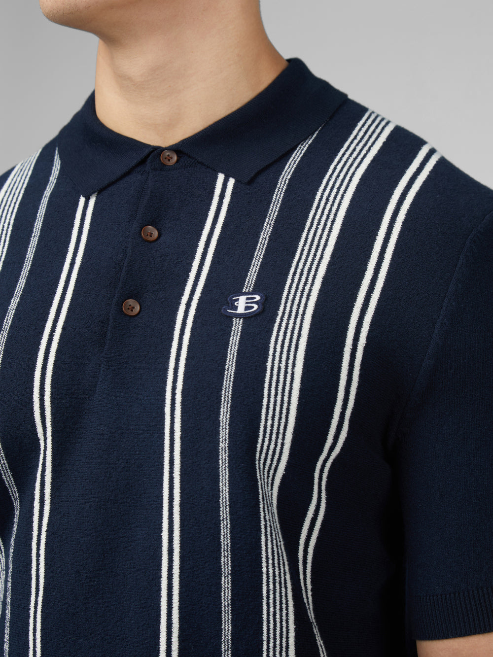 Navy Ben Sherman B by Ben Sherman Crinkle Cotton Stripe Polo Knitwear | 542108-YUO