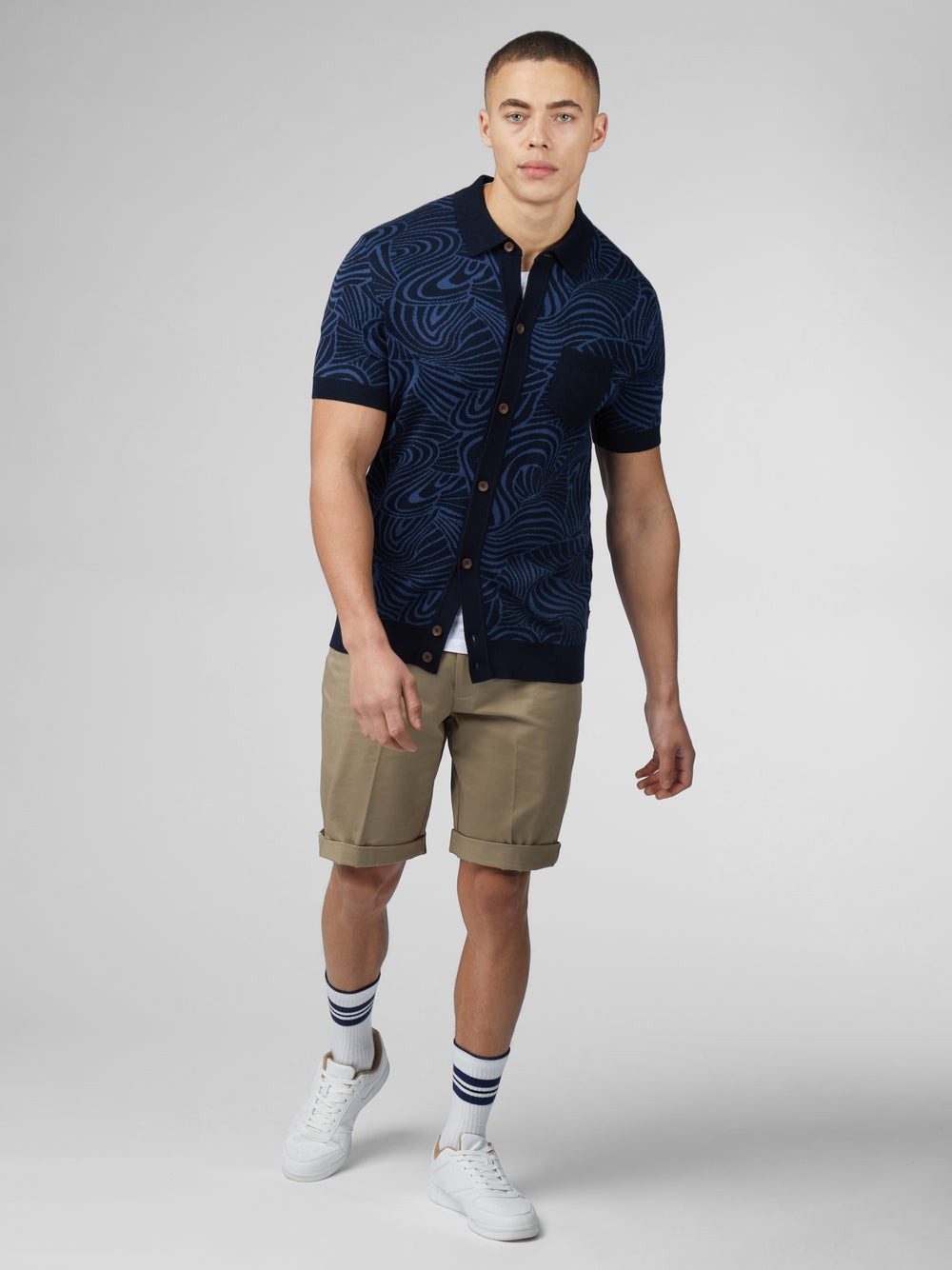 Navy Ben Sherman B by Ben Sherman Swirl Jacquard Button Through Polo Knitwear | 895276-CKL