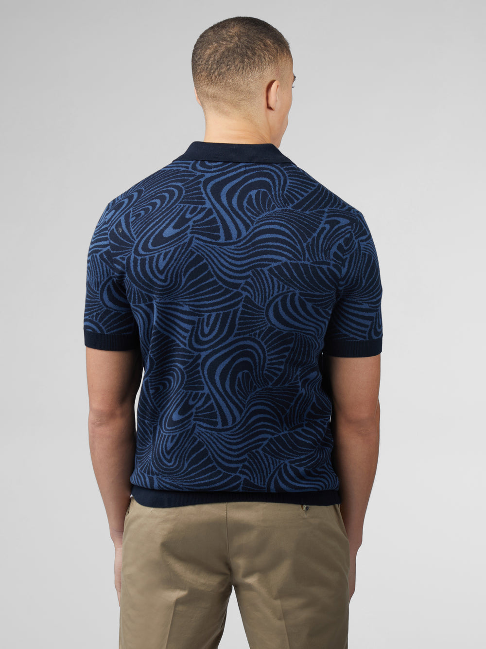 Navy Ben Sherman B by Ben Sherman Swirl Jacquard Button Through Polo Knitwear | 895276-CKL