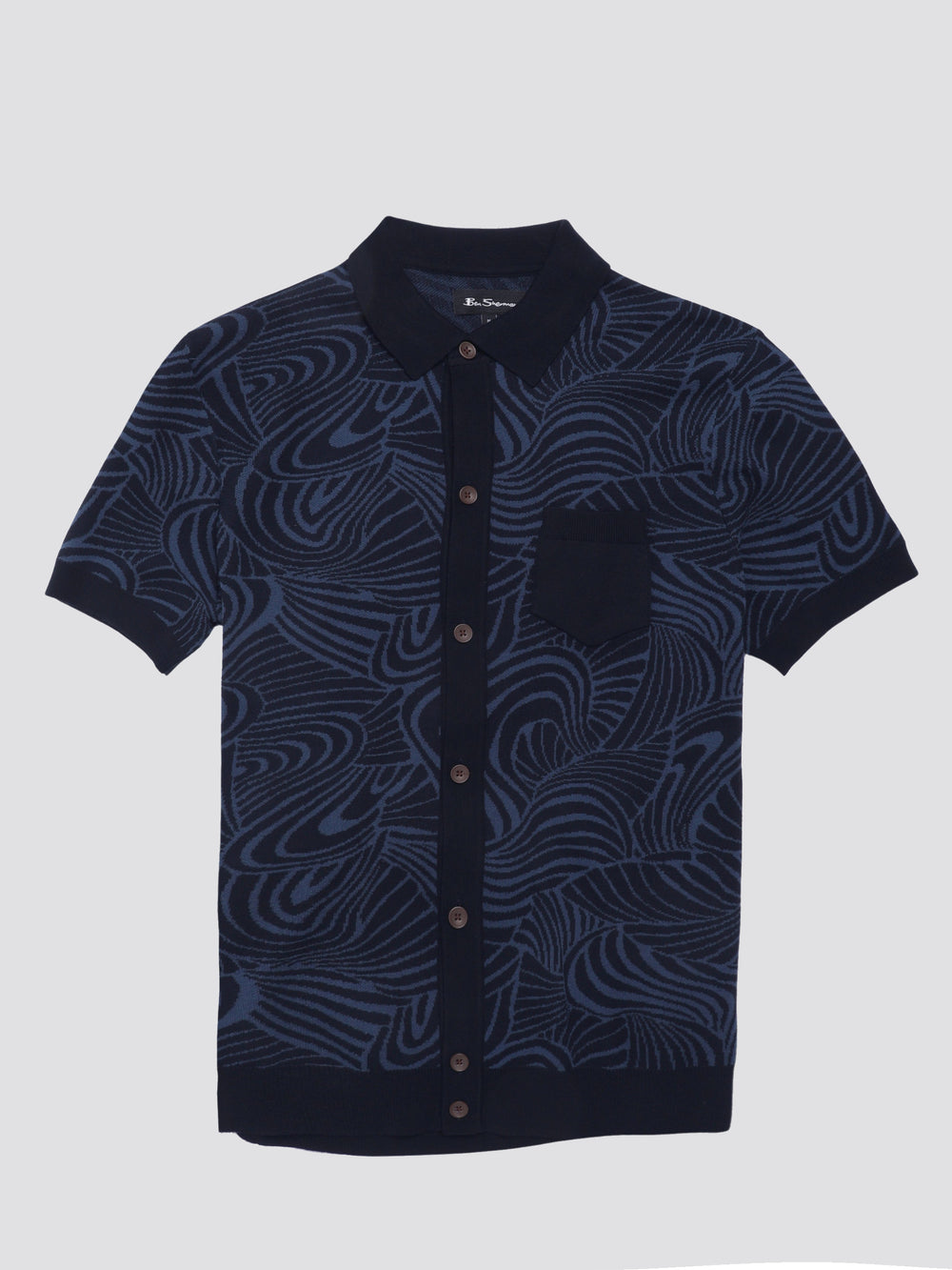 Navy Ben Sherman B by Ben Sherman Swirl Jacquard Button Through Polo Knitwear | 895276-CKL