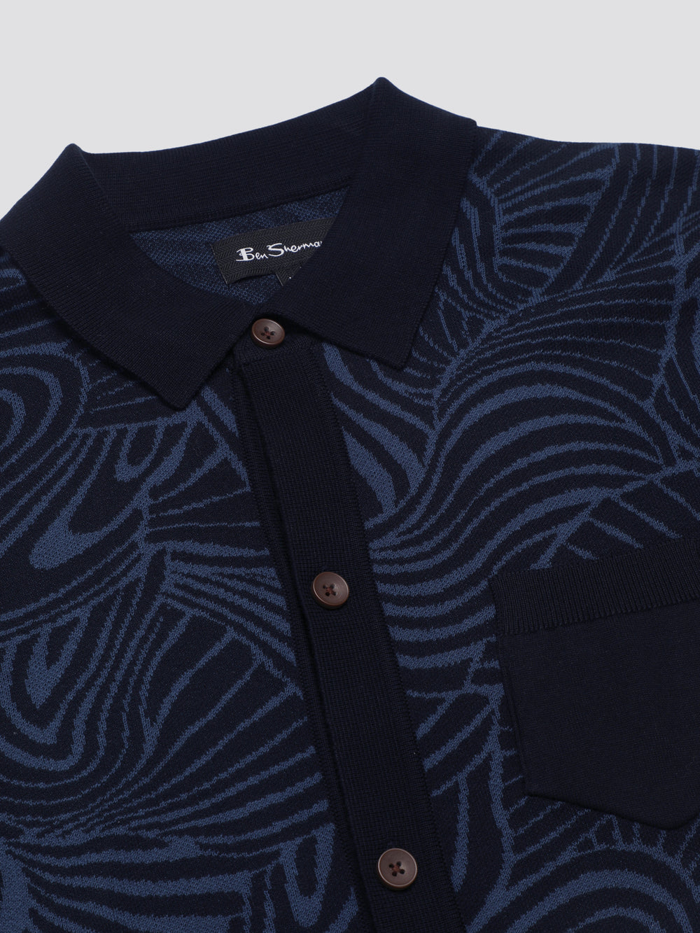 Navy Ben Sherman B by Ben Sherman Swirl Jacquard Button Through Polo Knitwear | 895276-CKL