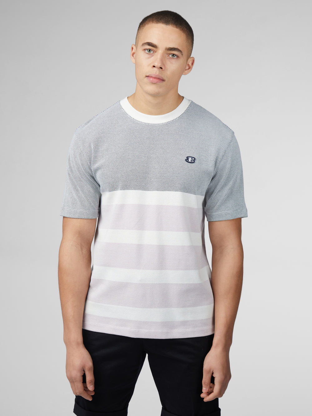 Navy Ben Sherman B by Ben Sherman Textured Block Stripe T-Shirt | 492130-SRE