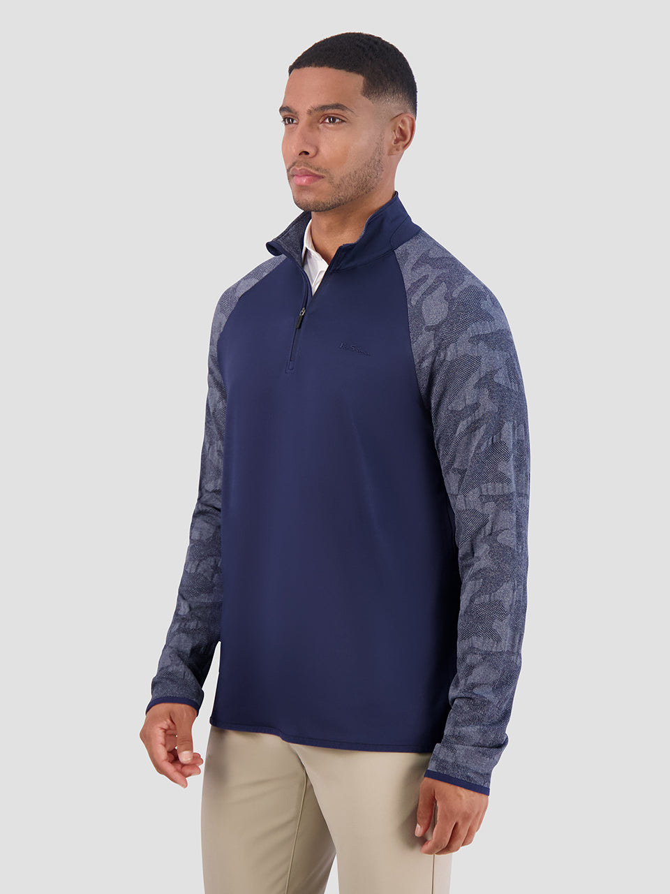 Navy Ben Sherman Camo Jacq. Sleeve Quarter Zip Jackets | 513724-ZTV