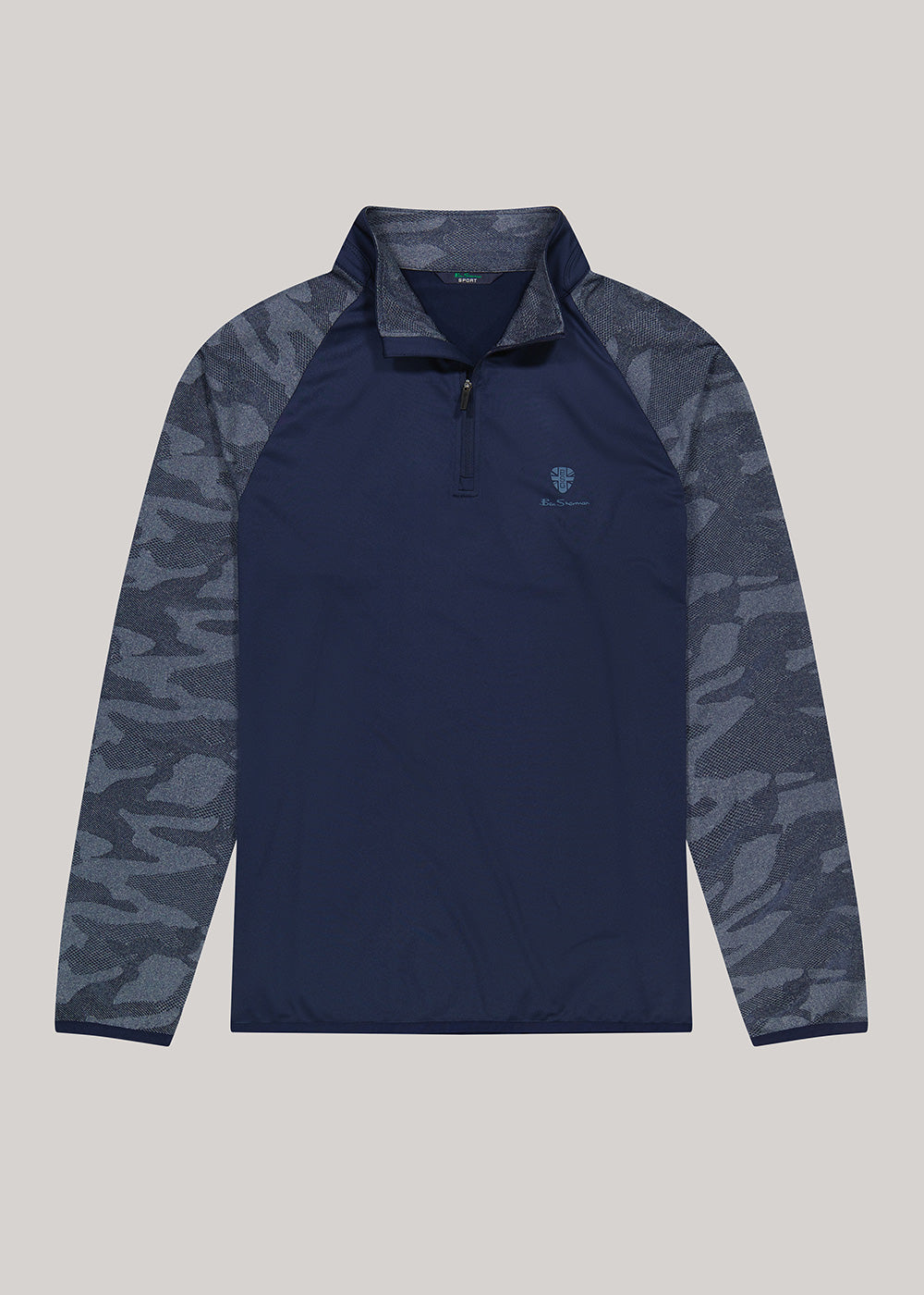 Navy Ben Sherman Camo Jacq. Sleeve Quarter Zip Jackets | 513724-ZTV