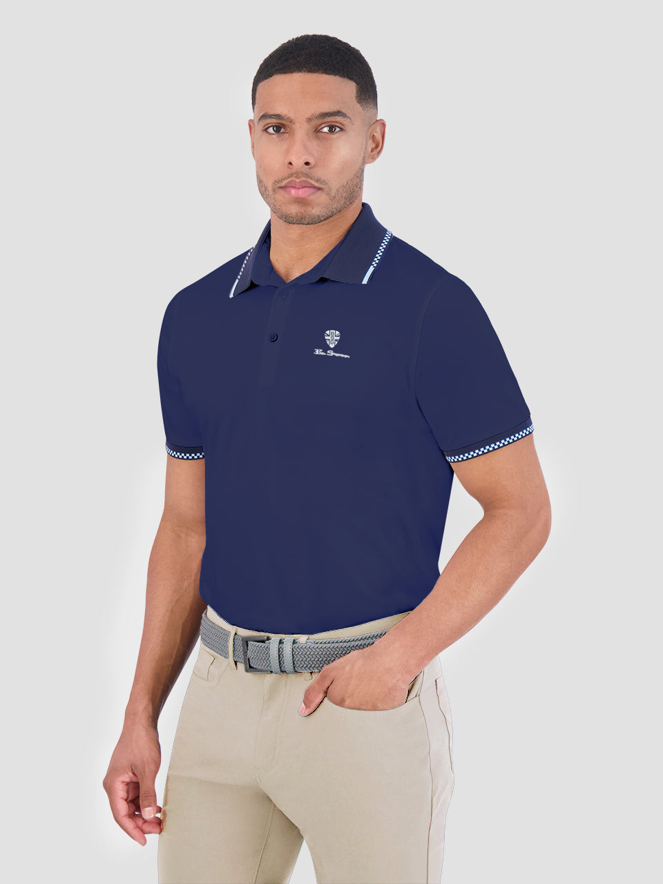 Navy Ben Sherman Checker Rib Air Pique Sports Fit Polo Shirts | 852073-GSY