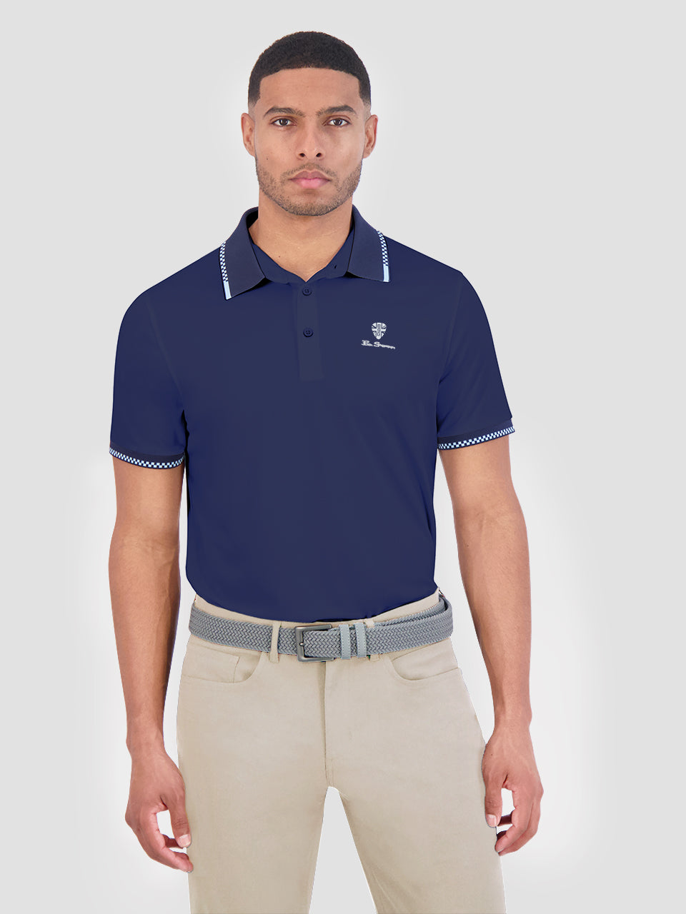 Navy Ben Sherman Checker Rib Air Pique Sports Fit Polo Shirts | 852073-GSY