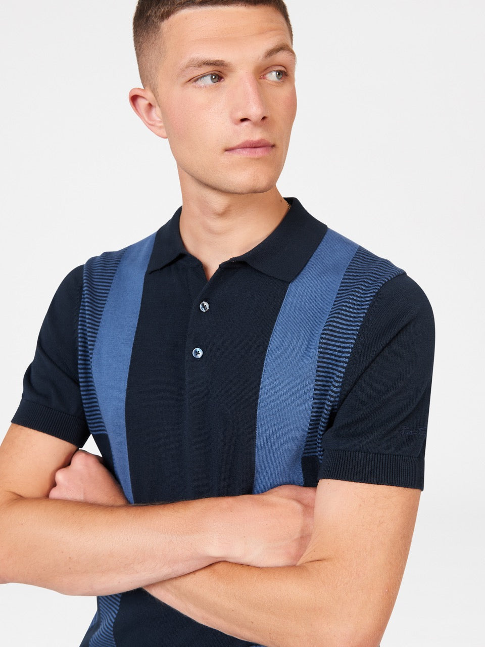 Navy Ben Sherman Intarsia Stripe Polo Neck Sweaters | 635701-NSR