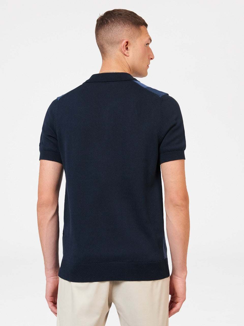 Navy Ben Sherman Intarsia Stripe Polo Neck Sweaters | 635701-NSR