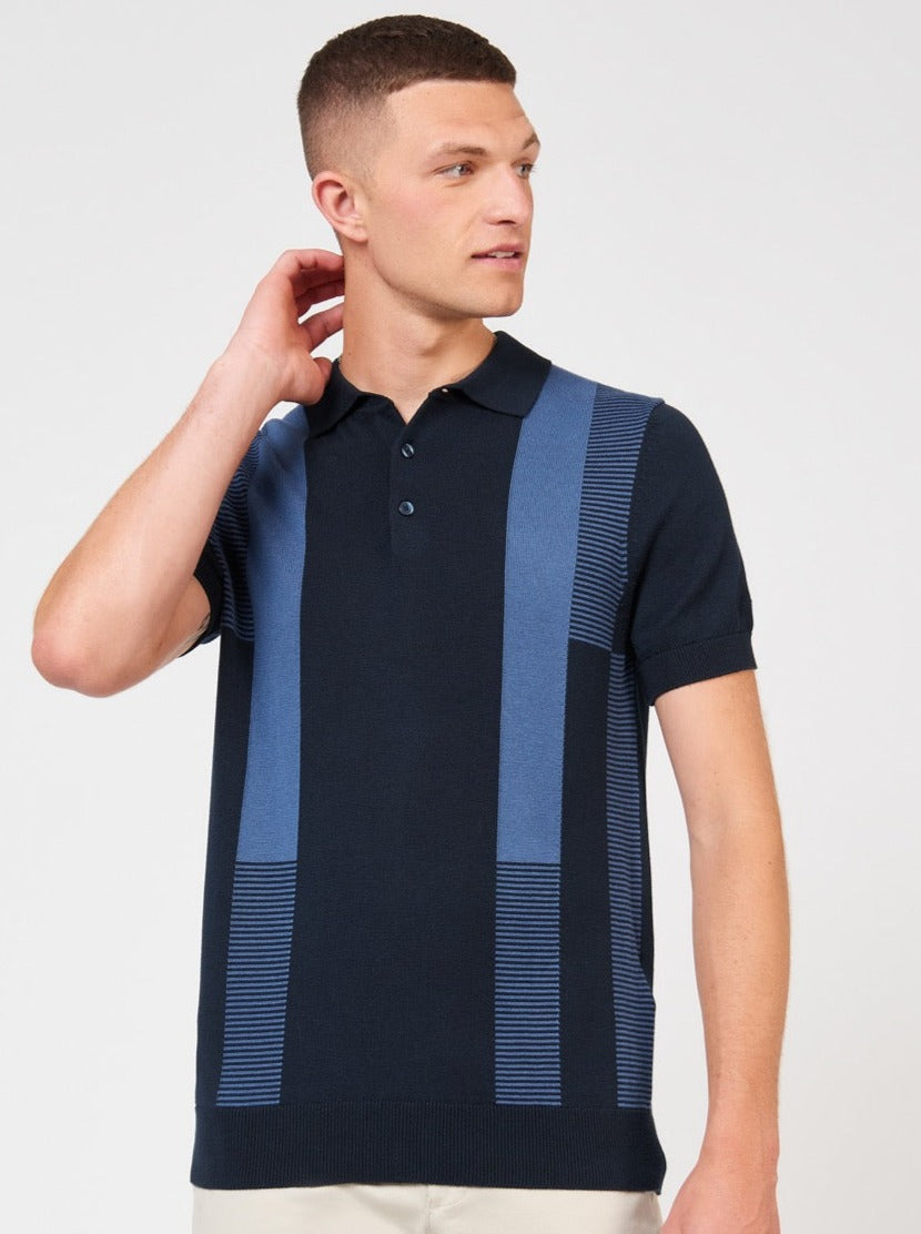 Navy Ben Sherman Intarsia Stripe Polo Neck Sweaters | 635701-NSR