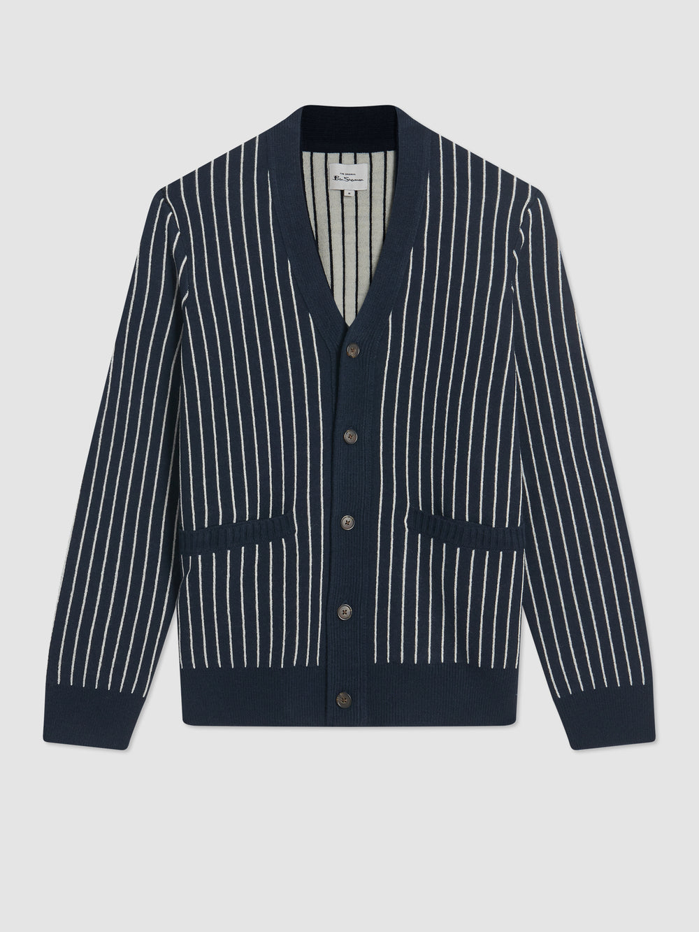 Navy Ben Sherman Jacquard Stripe Cardigan Knitwear | 374268-OEI