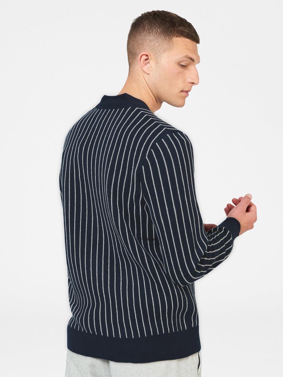 Navy Ben Sherman Jacquard Stripe Cardigan Knitwear | 374268-OEI