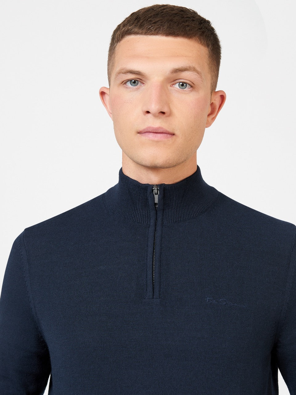 Navy Ben Sherman Merino Half-Zip Knitwear | 694385-UMK