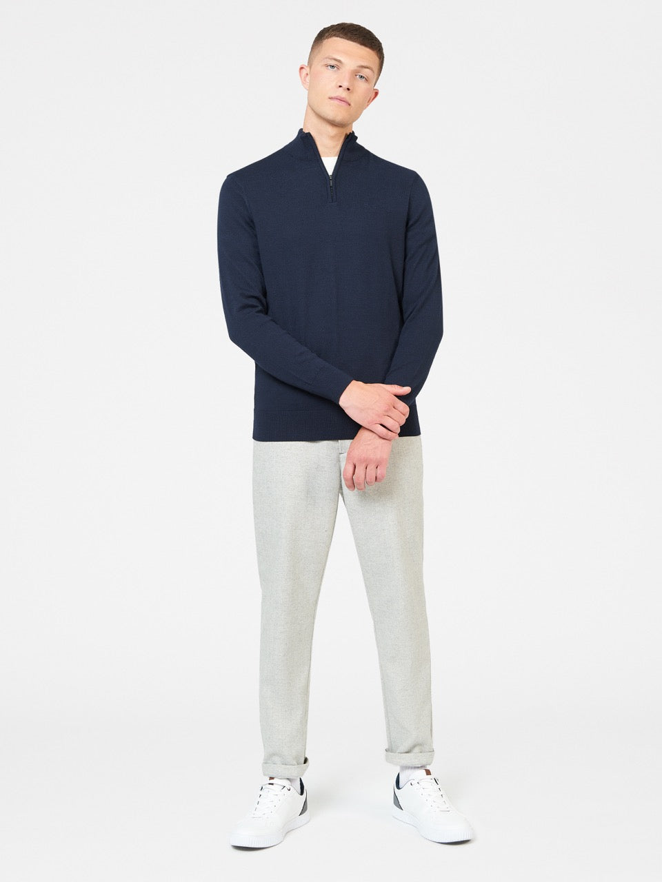 Navy Ben Sherman Merino Half-Zip Knitwear | 694385-UMK