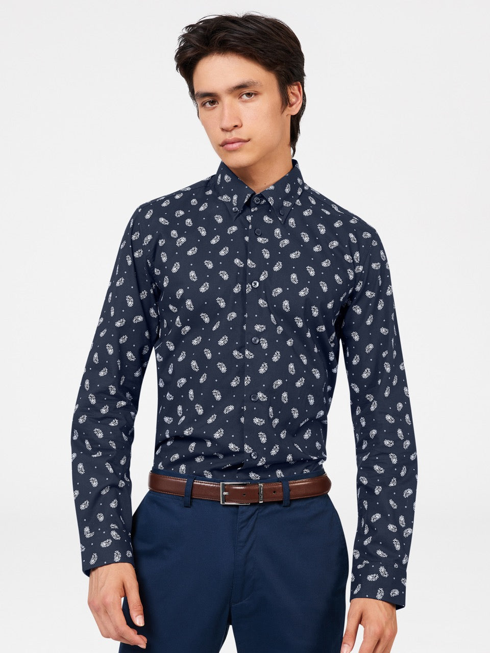 Navy Ben Sherman Micro Paisley Shirts | 520196-FRS