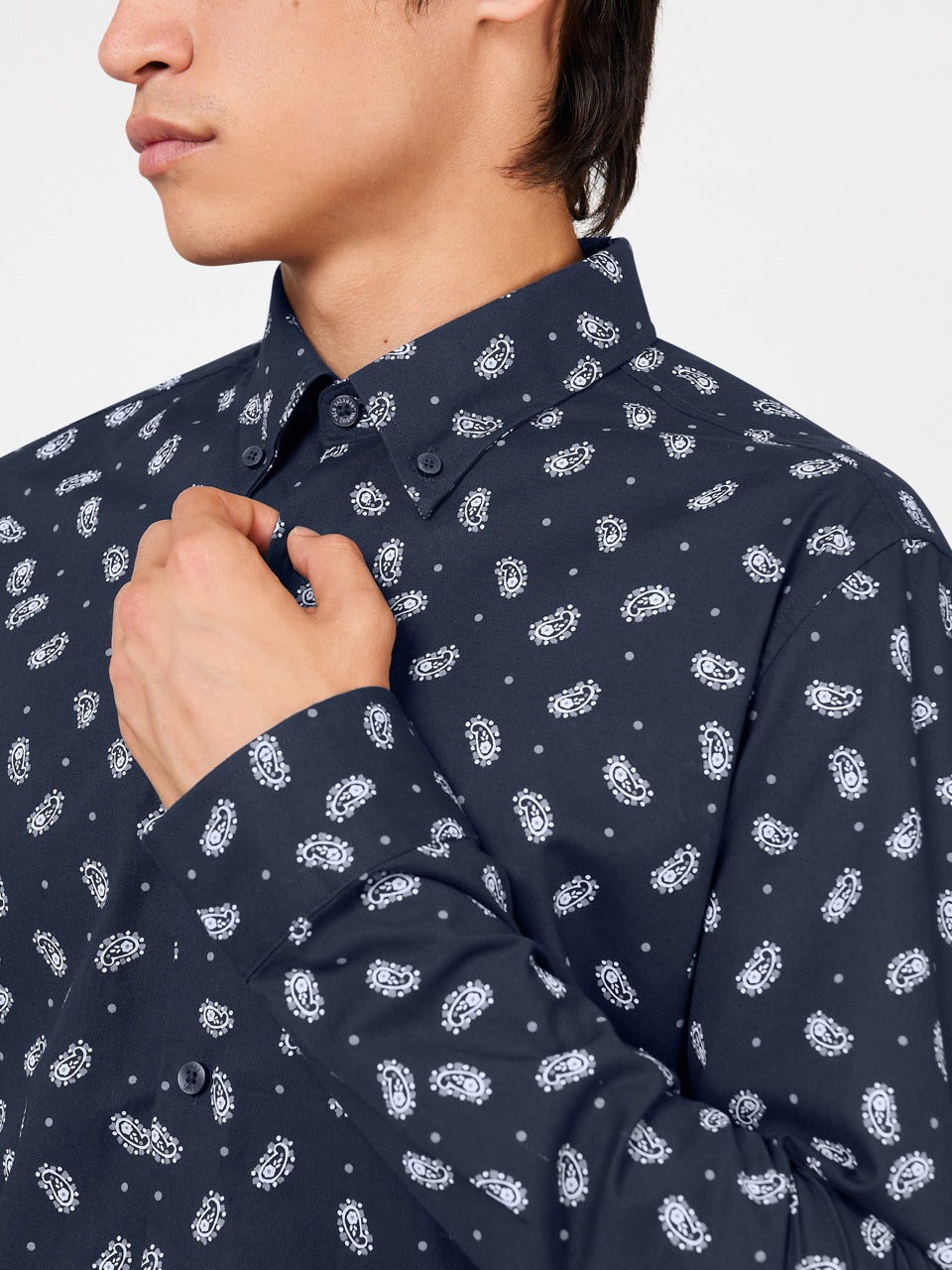 Navy Ben Sherman Micro Paisley Shirts | 520196-FRS