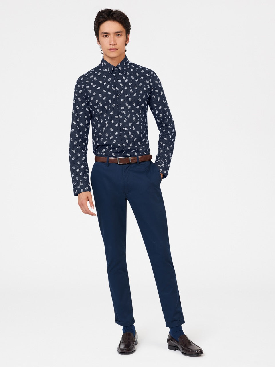 Navy Ben Sherman Micro Paisley Shirts | 520196-FRS