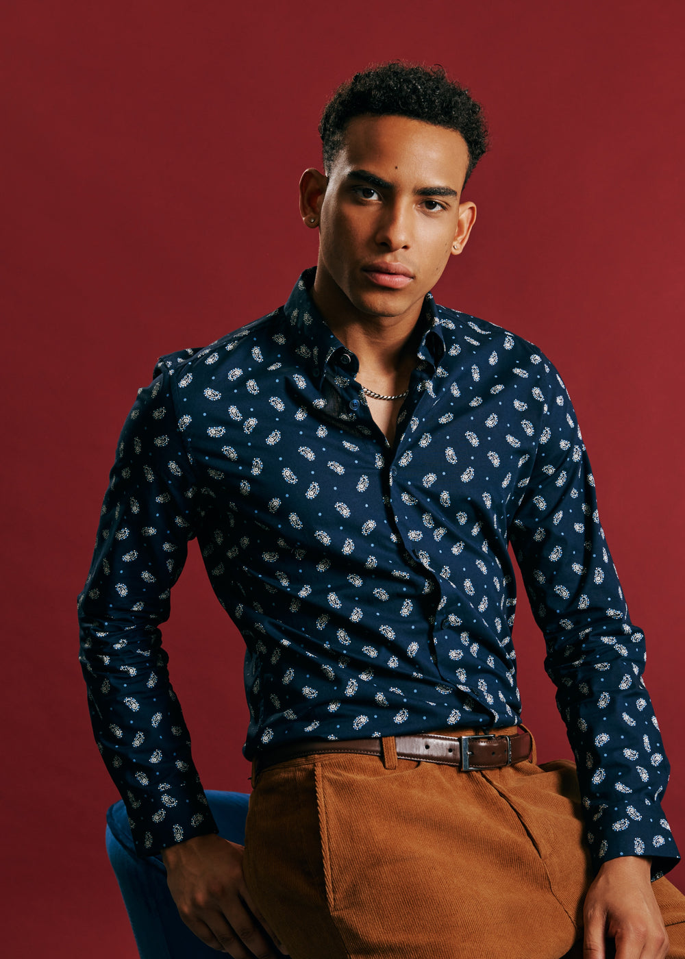 Navy Ben Sherman Micro Paisley Shirts | 520196-FRS