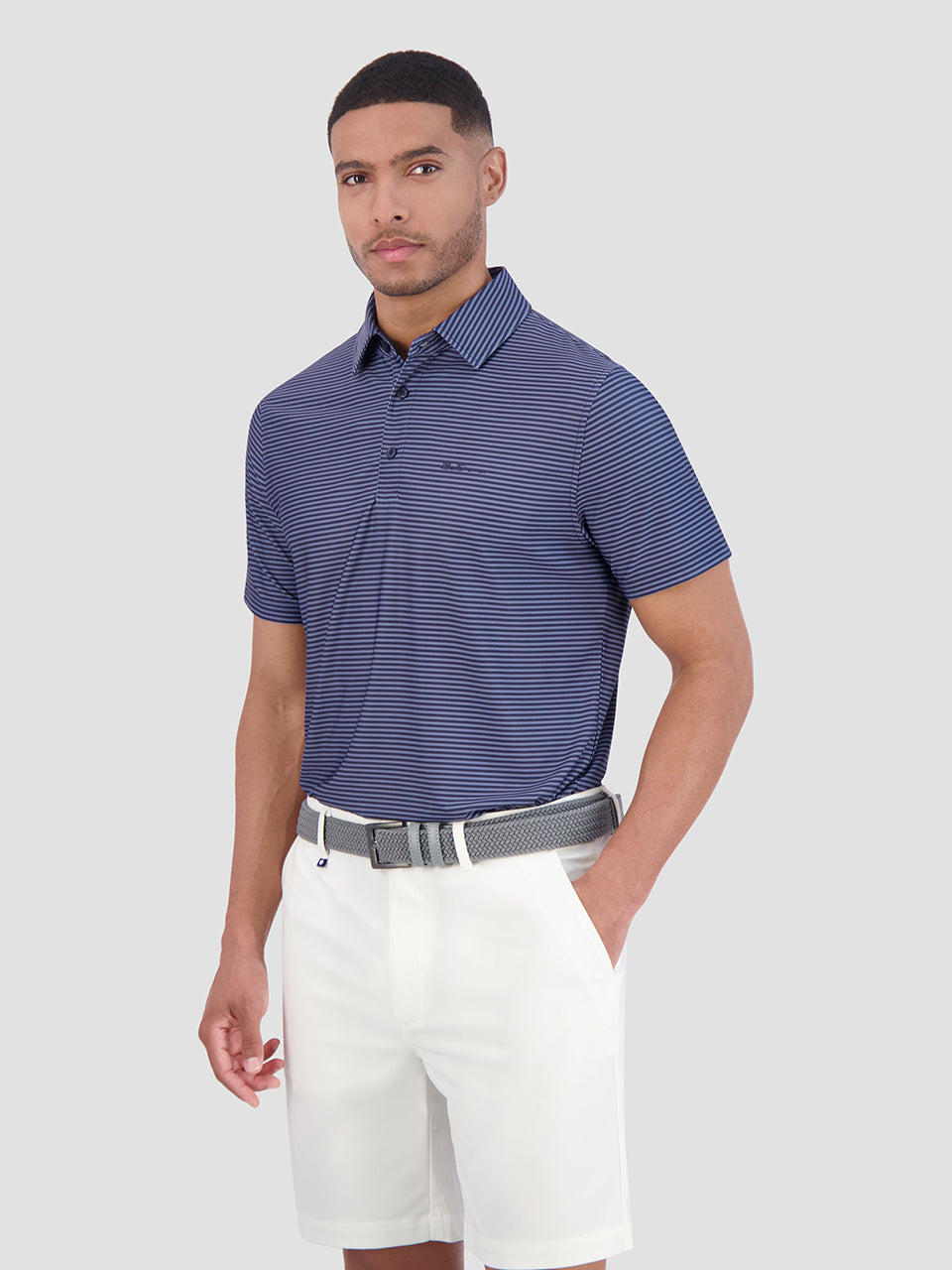 Navy Ben Sherman Mini Stripes Tech Jersey Sports Fit Polo Shirts | 413506-BSX